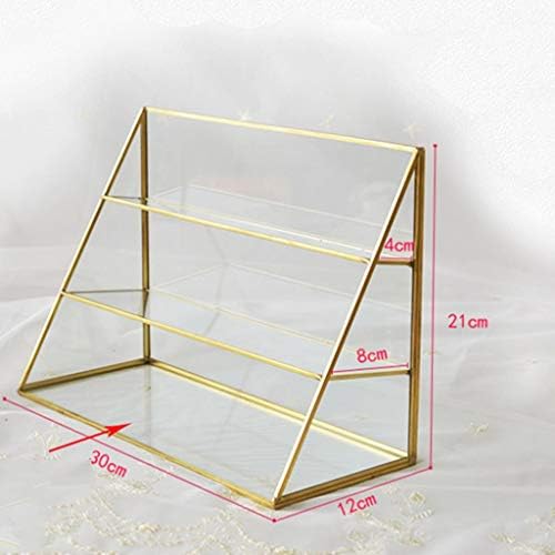 Xjjzs transparente vidro de metal rack de três camadas, jóias cosméticas contas de armazenamento rack
