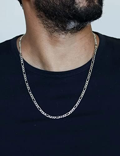 Waitsoul 925 Sterling Silver Figaro Chain Lobster Flop 3mm/4mm/5mm Diamond Cut Figaro Link Chain Colar para homens de 16