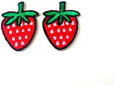 O conjunto de 2 minúsculos mini mini morango vermelho cartoon de frutas bordados costura em ferro em remendo para mochilas