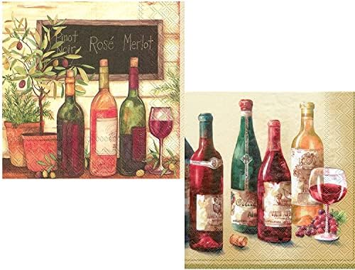 TLP Online Wine Com tema Cocktail Beverage Guardy Pack - Bundle inclui 40 guardanapos de papel totais em 2 projetos, multicoloridos