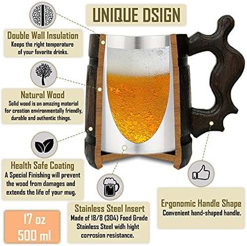 Thor Hammer Mjolnir Caneca. Caneca de cerveja de madeira viking. Caneca de cerveja de madeira personalizada nórdica.