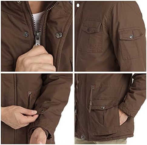 Chexpel Men's Gross Winter Jackets com capuz de lã de algodão Jackets Militares Jackets de trabalho com bolsos de carga