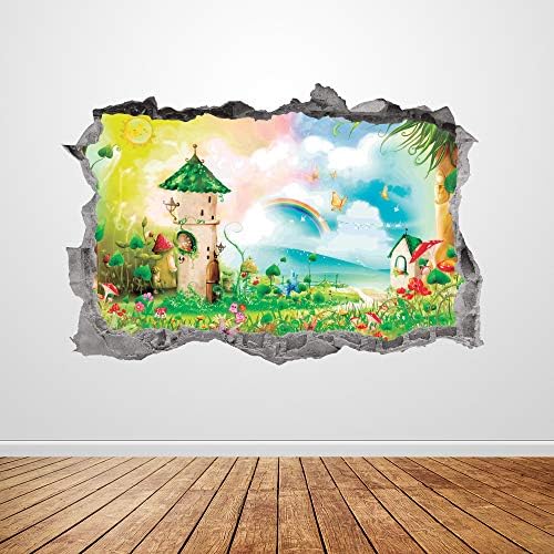 Arte da parede mundial Magic Smashed 3D Fantasy Princesa Floresta adesiva de parede Mural Poster infantil garotas Decoração