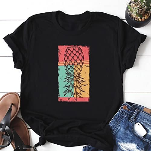 Yuhaotin Tees gráficos para mulheres Casual Casual Mulheres casuais Impressão de abacax