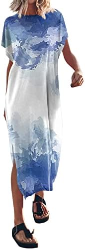 Miashui Vestido floral Camista de verão feminina MAXI DRESSO BATWING SLUVE CREWNECK Casual Lado Lado Longo Longo