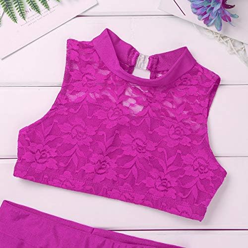 Hansber Kids Girls Girls Dois Peças Dança de Balé Sabelável Mock Neck Floral Lace Crots Tops com Bottoms Sport Set