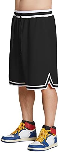 Shorts de basquete masculino com bolsos - malha micro perfurada clássica malha rápida seca ativa ativa academia s ~ 5xl