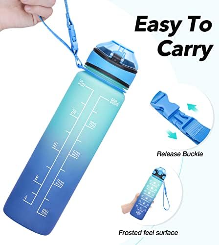 32oz Sports Water Bottle com marcador de tempo motivacional e palha, BPA livre e tritain não tóxico, garrafa de água potável
