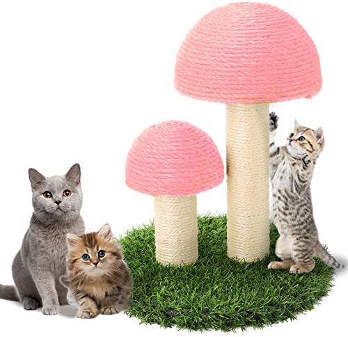 Postagem de arranhões de gato da Shellkingdom, monte sisal cogumelo gato scratcher com brinquedo de gato de mouse, lawn macio