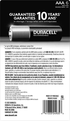 DURACELL Recarregável Baterias AAA, 6 contagem de contagem, triplicar uma bateria para energia duradoura, bateria pré-cobrada