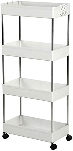 Kaikea Light e Strong 4 Tier Slim Storage Carrinho com ganchos laterais Slide Slid Out Despensa Rack de armazenamento estreito para