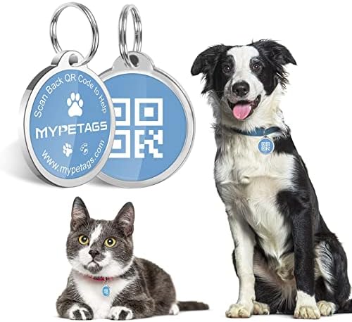 MypeTags Personalized Dog Tag, QR Code Tags Pet, tag de identificação de gatos, exibição de informações exclusivas,