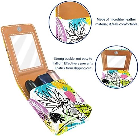 Caixa de batom de abacaxi de abacaxi colorida para viajar para fora, mini bolsa cosmética de couro macio com espelho,