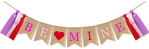 Swyoun Be Mine Banners Valentines Burlap Banner para Decorações de Garland de Bunting do Dia dos Namorados