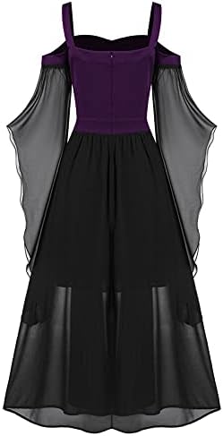 Vestidos maxi femininos, mulher plus size fria ombro de manga borboleta de manga de renda de halloween vestido gótico