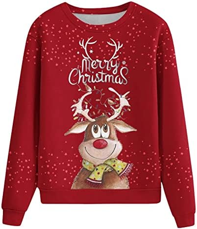 Nokmopo Sweatshirts Mulher Fashion Fashion Fashion Christmas Impressão de manga longa Pullover O-pescoço O top de plus size