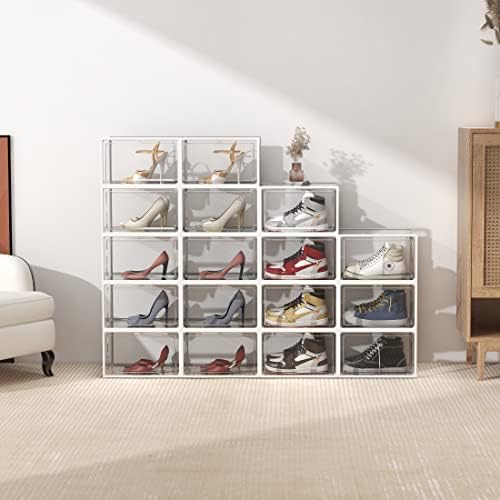 Consulte a caixa de armazenamento de calçados de 6 pacote Spring 6, organizador de sapatos empilhável plástico transparente