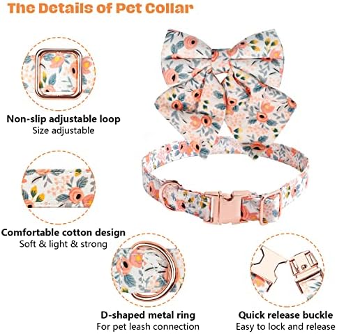 Colar de cachorro floral e conjunto de bandana, colarinho de cachorro fofo com arco destacável, colarinho de cachorro