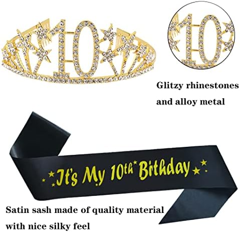 Feliz aniversário de 10 anos Tiara e Sash Gifts Crystal Rhinestone Princesa Crown Birthday Girl Party Favor Supplies Crowns