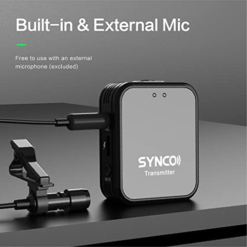 SYNCO G1T 2.4G Sistema de microfone sem fio com transmissor de clipe e mini receptor Tipo-C 150m Faixa de transmissão