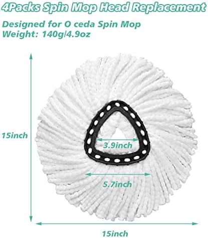 Cabeça de substituição de mop 4 PCs, de reposição de Microfiber Cabeça Compatíveis com MOP de Spin Triangle Para Filme Fácil, Micro Micro Micro Spin Cleanting MOP Substitua a cabeça para limpeza de casa fácil esfregar piso de piso