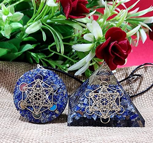 Sawcart Metatron Grid Lapis Lazuli Orgone Pirâmide e Cubo de Metatron Merkaba com 7 Chakra Cristais Orgone Gerador de energia positiva