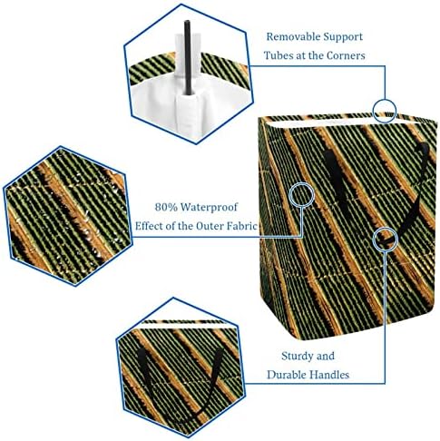 Cesto de lavanderia dobrável com estampa verde de listras, cestas de lavanderia à prova d'água de 60l de lavagem de roupas de roupas