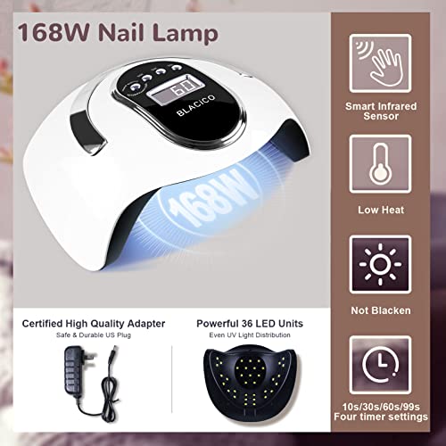 Kit de esmalte de preto em gel Blacico com UV Light 168W Unh Nail Secer, 21 Colors Purple Gel Achanet Conjunto, lâmpada de unhas,