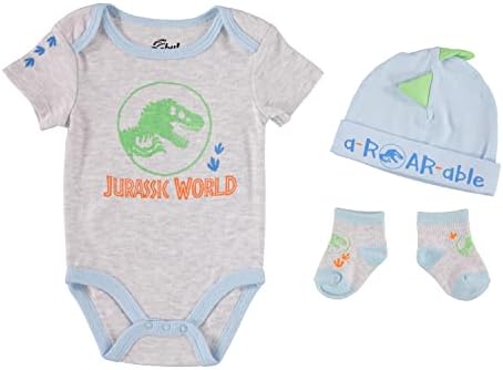 Jurassic World Boys Boys Boys Roupas de 3 peças com bodysuit, meias e chapéu