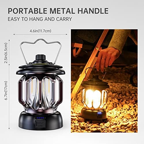 Lanterna de acampamento retrô de arclight, lâmpada de acampamento vintage de LED recarregável, bateria impermeável 3 modos