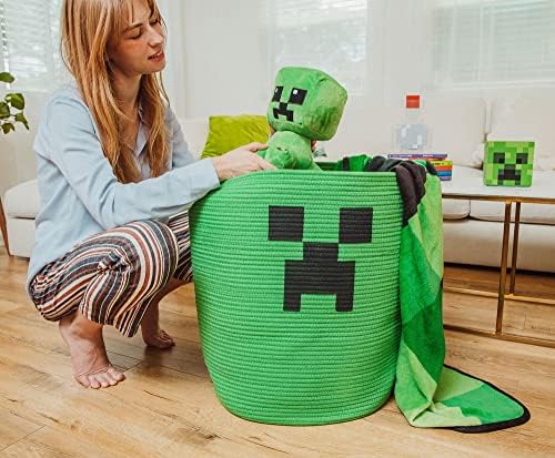 Minecraft Green Creeper Terby Cotton Rate Tester Storage Basket para lavanderia, Organizador de roupas sujas