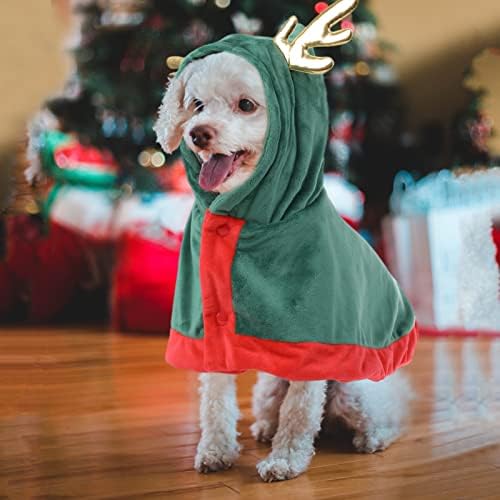 Letsqk Dog Costume de Natal Puppy Capa de Natal com Andleiras de Rena, Cat Mock Figurin Up For Party Cosplay Christmas