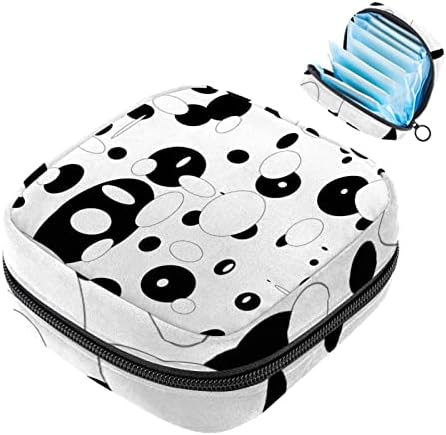 Bolsa de armazenamento de guardanapos sanitários de Oryuekan, bolsas de zíper menstrual reutilizável portátil, bolsa de armazenamento de tampões para mulheres meninas, bolinhas abstratas de polca abstrato de Black Round Round Modern