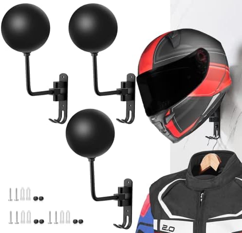 Rack de capacete de motocicleta Sangmo 3 pacote de 180 °, suporte de parede de capacete de metal de rotação, bicicleta de capacete