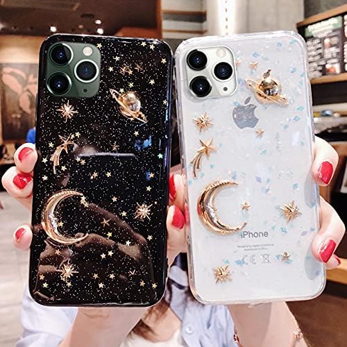 Bonitec Compatível com o iPhone 11 para mulheres femininas com design de estrela e universo de lua transparente, Luxury Bling Bling