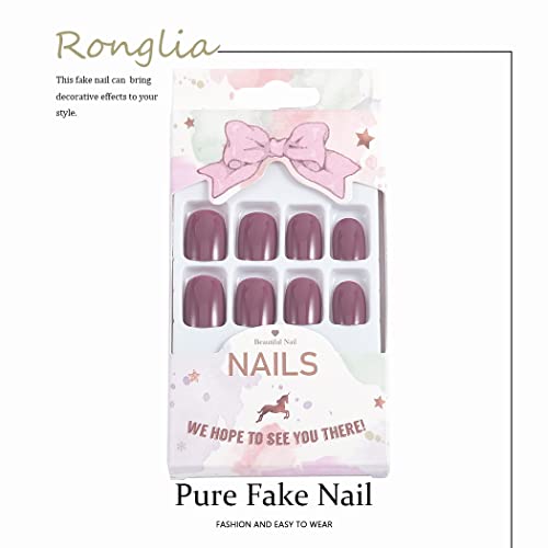 Ronglia Pression Blirply na unhas roxas curtas falsas unhas falsas unhas quadradas unhas artificiais para mulheres e meninas
