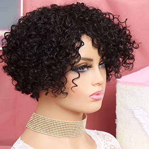 VRZ Human Hair Wigs Para Mulheres Negras Beliscando Curly Gluless Glueless Wigs Curly Human Human Black Mulheres negras Black 1b