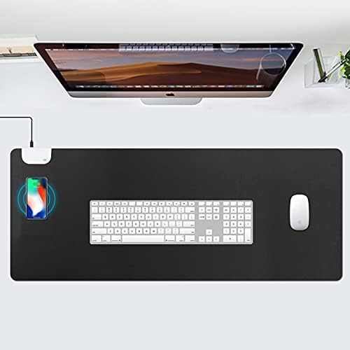 Protetor de desktop do Kingfom Pad Pad Office, Couro à prova d'água Pad grande mouse, tapete de escrita de mesa com carregador sem fio 31,4 x 12.6