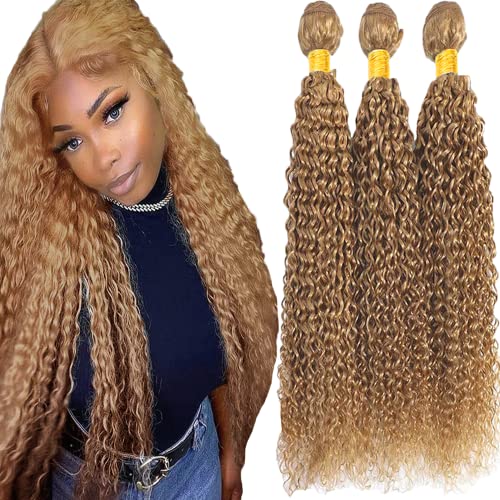 27 Honey Blonde Bundles Curly Bundles 10 12 14 polegadas 8a Bundles Curly Boundles Boldados UNSocessados ​​Virgem Brasel