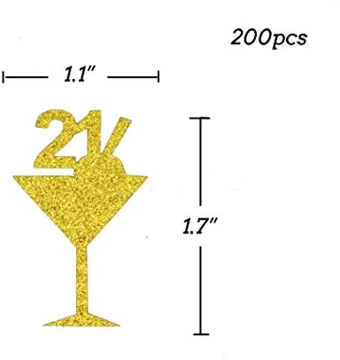 21º aniversário Confetti PVC Centerpieces Cocktail Tags fofas para decoração de festas de 21ª festa de festas de festas grandes 1.7x1,1 polegadas Decoração de mesa 200 peças Gold