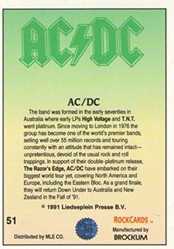 1991 Brockum Rock Cards Nonsport 51 AC/DC Cartão de negociação de tamanho padrão oficial
