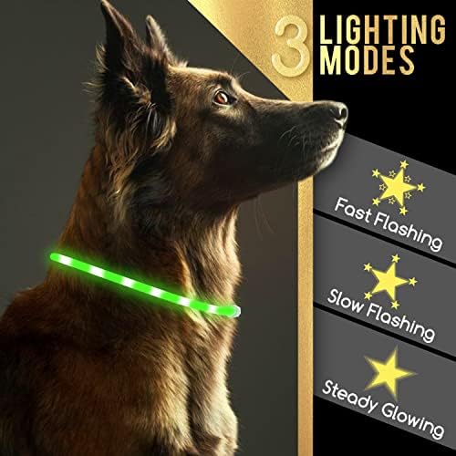 Colares de cachorro iluminados, Nobleza USB Glow à prova d'água recarregável nos colarinhos de cachorro escuro para segurança noturna com 3 modos de iluminação, colares de cachorro brilhantes de LED ajustáveis ​​para cães pequenos, médios e grandes