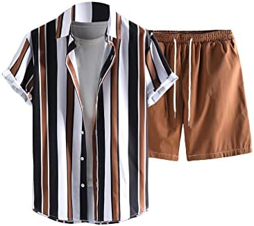 Roupa de 2 peças masculina de OyoAnge Men camisa de botão listrada de manga curta e conjuntos de shorts