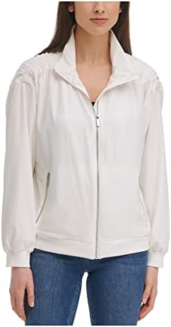 Calvin Klein Womens White Streted bolso de bolso Shirred Jacket