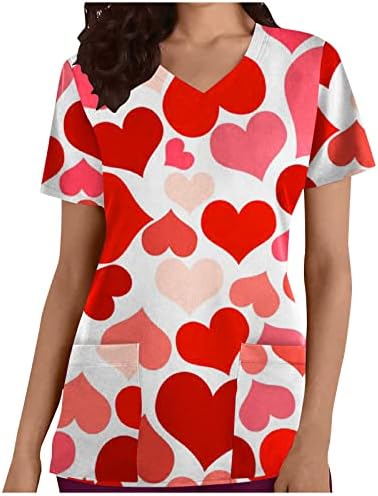 Camise de blusa gráfica para meninas verão outono 2023 Roupas de manga curta V Scrub de pescoço Top do dia dos namorados com