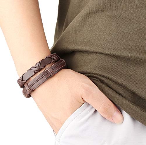 JSTYLE 17pcs pulseira de couro trançada para homens Mulheres Bracelet de manguito de miçanga de madeira ajustável
