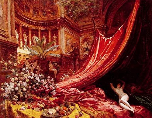 Paleta de canto $ 80- $ 1500 pintados à mão pelos professores das academias de arte - 2 pinturas a óleo Symphony in Red and Gold Jean Beraud Splendid Palace Rococo Art Decor on Canvas - Famous Works 01