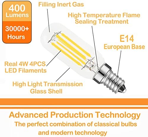 Lamsky E14 LED BULBO 4W DIA 6000K 40 WATT Equivalente 400lm, T6 T8 Base Européia Edison Luz tubular de vidro transparente para lustres,