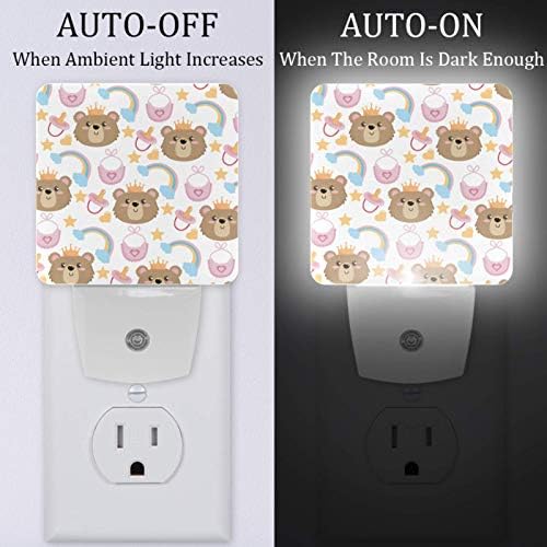 2 Pacote de plug-in nightlight LED Night Light Lovely Baby Bear Pattern com Dusk-to-Dawn para Kids Room