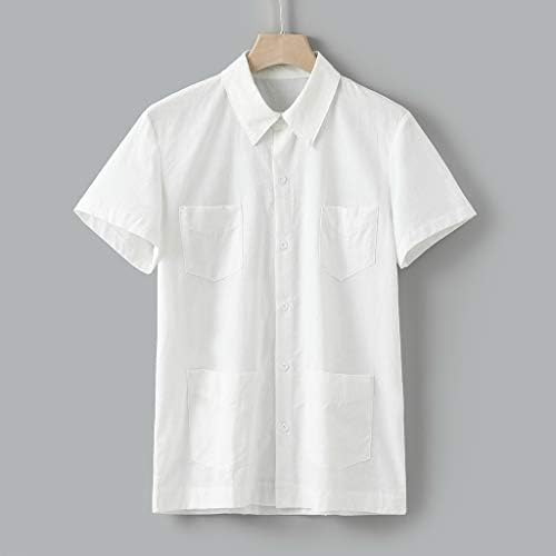 Fonma masculino de linho de algodão largo masculino de manga curta de manga curta camisas de colarinho